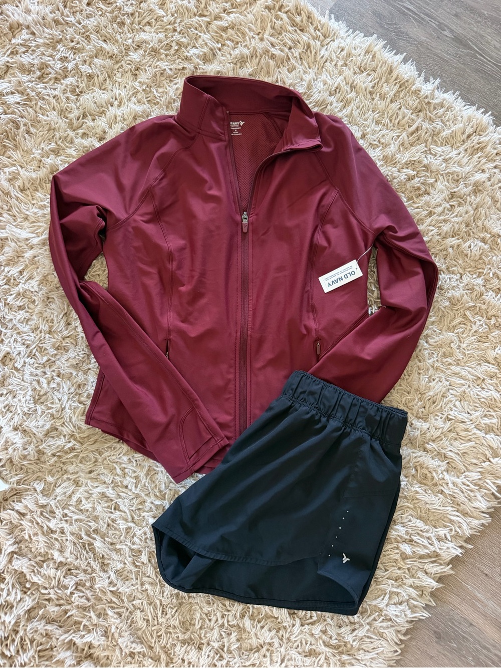 Old Navy Burgundy Zip-Front Active Jacket & Shorts Bundle Size M